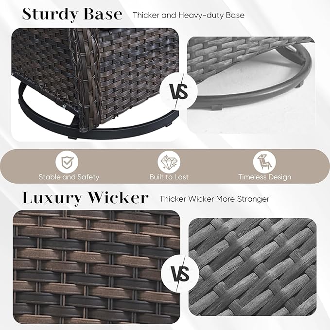 HUMMUH Wicker Patio Furniture Set with Outdoor Swivel Rocker Patio Chairs,High Back Outdoor Couch and Table 5 Pieces Outdoor Furniture for Porch Garden Deck