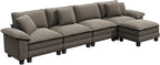 PHI VILLA Cloud Modular Couch Sets, 157.5" Sectional Sofa with L-Shaped Chaise, 5-Seater Upholstered Couches with Movable Ottoman for Living Room, Chenille Fabric, Smoky Grey