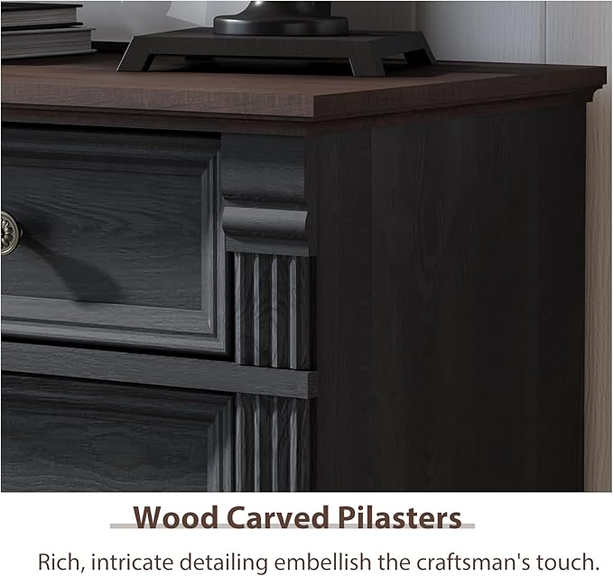 Yaamizz Farmhouse Dresser for Bedroom, 47" Tall 6 Drawer Dresser Storage with Wood Pilasters and Metal Handles, Vintage Design, Drawer Organizer for Bedroom, Hallway, Black