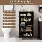 Giantex Bathroom Floor Storage Cabinet - Linen Floor Cabinet with Doors and Adjustable Shelves, Freestanding Side Storage Organizer for Bathroom, Living Room, Entryway, Kitchen Storage Unit (Black)