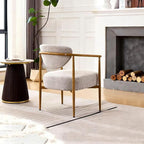 Modern Accent Chair, Beige Woven Fabric Armchair with Wood Grain Metal Frame, Comfortable Single Seating for Living Room, Dining Room, Bedroom, and Cafe, 24.8" W x 24.8" D x 29.1" H
