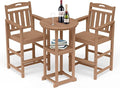 HDPE Outdoor Patio Bar Set with Bar Height Table and 2 Adirondack Chairs, All-Weather High Top Outside Round Pub Furniture for Bistro, Garden, Backyard, Deck | 3-Pieces, Teak