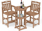 HDPE Outdoor Patio Bar Set with Bar Height Table and 2 Adirondack Chairs, All-Weather High Top Outside Round Pub Furniture for Bistro, Garden, Backyard, Deck | 3-Pieces, Teak