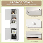 Maupvit 65" Tall Bathroom Storage Cabinet, Narrow Storage Cabinet with 2 Doors and Drawer, Bathroom Organizers with Adjustable Shelves for Living Room, Entryway, White