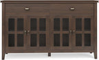 SIMPLIHOME Artisan Buffet - 60 inch Wide Solid Wood 4-Door Sideboard Buffet in Natural Aged Brown, Storage Cabinet for Dining Room or Kitchen with Adjustable Shelves and Square Knobs