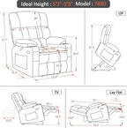 MCombo Dual Motor Power Lift Recliner Chair for Elderly, Lay Flat Lift Chair with Heat and Massage, Cup Holders, USB Ports, Faux Leather 7890 (Blue, Medium)