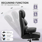 Office Desk Chair, Big and Tall Leather Gaming Chair with Footrest, Wide Ergonomic Comfy Executive High-Back Reclining Computer Chairs, Swivel Rolling Wheels and Lumbar Support, Matte Black