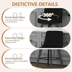 MINCETA Set of 2 Upholstered Bar Stools - 26 Inch Swivel Counter Height Stools with Low Tufted Back, Footrest & Performance Fabric - Round Seat for Kitchen Island & Home Bar Black