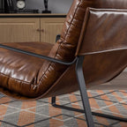 Mid-Century Accent Chair Set of 2, Comfy PU Leather Side Chair with Armrest, Upholstered Leisure Chair with Black Metal Frame for Living Room Bedroom Reception Room, Brown