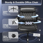 AnyGod Executive Leather Office Chair, Ergonomic Mid-Back Desk Chairs Comfy for Home Office with Flip-up Armrests, Lumbar Support, Adjustable Height and Swivel Rolling Wheels