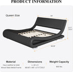 SHA CERLIN Queen Size Upholstered Bed Frame, Deluxe Low Profile Sleigh Bed with Faux Leather Ergonomics Headboard, No Box Spring Needed & Easy Assembly, Black