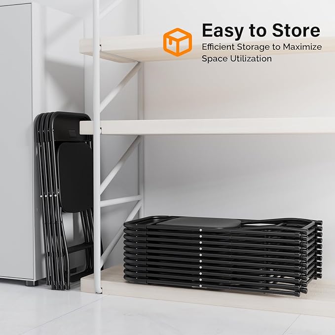 VINGLI 8 Pack Black Plastic Folding Chair, Indoor Outdoor Portable Stackable Commercial Seat with Steel Frame 350lb. Capacity for Events Office Wedding Party Picnic Kitchen Dining