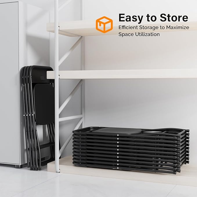 VINGLI 2 Pack Black Plastic Folding Chair, Indoor Outdoor Portable Stackable Commercial Seat with Steel Frame 350lb. Capacity for Events Office Wedding Party Picnic Kitchen Dining