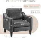 PU Leather Accent Chair Set of 2, Mid-Century Modern Living Room Armchair Sofa with Removable Cushions, Solid Wood Frame & Stitched Armrest Design, Bedroom Chair with Plastic Legs, Black