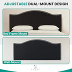 Naomi Home Catalina Full Size Bed Headboard, Square Tufted, White Linen Fabric, Height Adjustable 42"-52", Metal Legs, Wall/Bed Mount