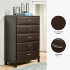 Signature Design by Ashley Vanmore Contemporary 5-Drawer Chest with Felt-Lined Top Drawer and Easy Glide for Bedroom, Dark Brown
