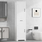 Bathroom Tall Storage Cabinet, Floor Freestanding Storage Cabinet with 2 Doors, One Drawer, Door Shelve Design, and Adjustable Shelf for Bathroom, Office, Multi-Use Organizer, White
