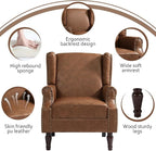 Lumibee Accent Chairs, Faux Leather High Back Armchair setof 2 or Living Room, Comfy Upholstered Single Sofa Reading Chairs with Solid Wood Legs for Office, Bedroom, Waiting Room-Leather Brown