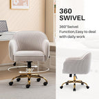 Home Office Desk Chair with Arms Gold Wheels Modern Velvet Upholstered Rolling Computer Chair Mid-Back Ergonomic Adjustable Swivel Vanity Chair for Bedroom Study Office, Beige,Corduroy