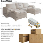 EASE MOOSE Oversized Modular Sectional Sofa,Leather Sectional Couch with Deep Seat,Extra Large U Shaped Couch,Faux Leather Material Sofa Modern Comfy Scratch Resistant,Beige