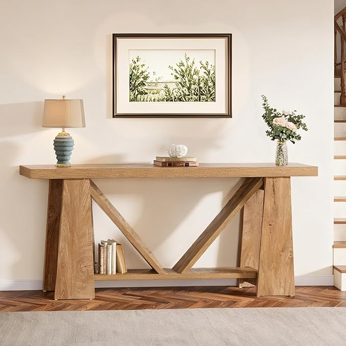 Tribesigns 70.9-Inch Extra Long Console Table for Entryway, 2-Tier Farmhouse Sofa Table with Storage, Wooden Narrow Behind Couch Table for Living Room, Hallway, Foyer