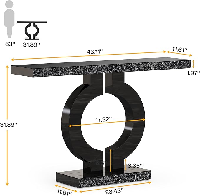 Tribesigns Modern Mirrored Console Table, Glass Sofa Table with Mirror Finish, 43-Inch Entryway Table with O-Shaped Base, Rectangular Accent Foyer Table for Living Room Hallway Entrance (Black)
