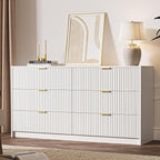 White 6 Drawer Dresser for Bedroom, 55" Wide Modern Chest of Drawers with Gold Metal Handles, Fluted Wood TV Stand for Living Room, Hallway