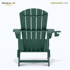 nevilywood Folding Adirondack Chair - Extended Ergonomic Backrest, Cup Holder - Easy Assembly - Durable HDPE Plastic, Weather Resistant & Maintenance-Free - Lawn, Patio, Deck Supports 380lbs Green