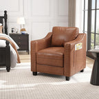 Mid Century Modern Accent Chair, 30 Inches PU Leather Armchairs, Barrel Chair Living Room Chairs Club Chair with Cushion Reading Chair for Bedroom, Apartment, Reading Room, Brown