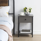VECELO End Tables, Modern Nightstand with Drawer & Shelf, Night Stand for Bedroom Living Room,Industrial Metal Frame