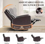 Swivel Rocking Recliner,Wide PU Leather Glider Sofa Chair with Ergonomic High Backrest for Bedroom,Living Room（Chocolate Brown）
