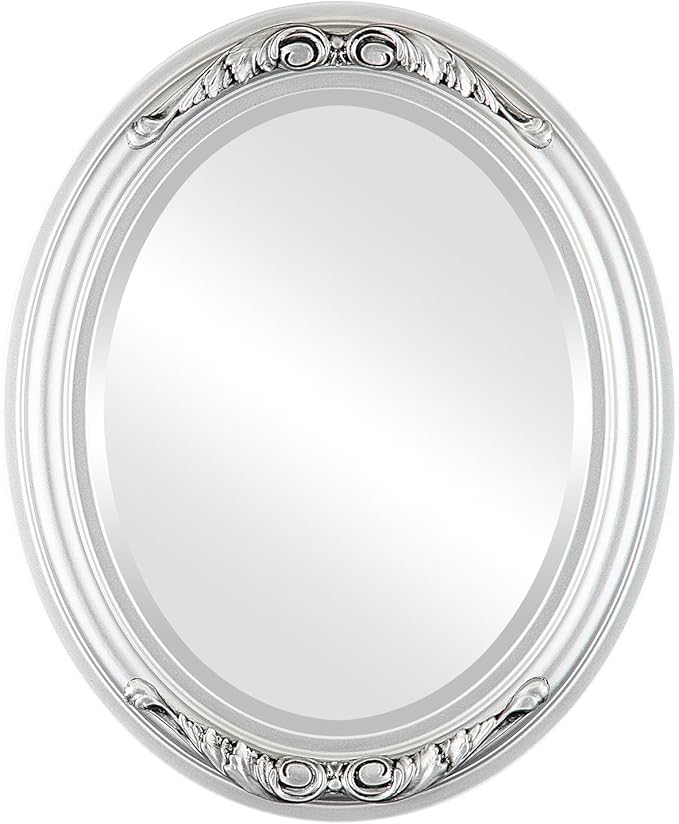 OVALCREST Oval Beveled Wall Mirror for Home Decor - Florence Style - Silver Spray - 44" x 34"