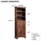 ACCOHOHO 72" Tall Bathroom Storage Cabinet, Farmhouse Storage Cabinet with Adjustable Shelves, Barn Door & 2 Drawers, Cabinet for Bathroom, Living Room & Kitchen, Brown