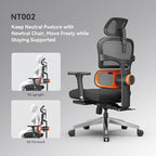 Newtral Ergonomic Office Chair with Fully Adaptive Lumbar Support, 136°Tilt Function, Computer Desk Chair with Soft 4D Armrest, Adjustable Headrest (Supreme Without Laptop Tray, Black)