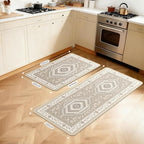 ArtyCozy 2 Piece Boho Kitchen Rug Set, Non-Slip Super Absorbent Kitchen Mats for Floor with Rubber Backing, Stain Resistant Runner for Hallway Laundry Holiday Decor, Khaki, 20" × 32'' Plus 20'' × 47''