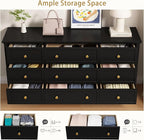 LYNSOM Black Dresser for Bedroom with 9 Drawers, Modern Wide Chest of Storage Drawer with Gold Handles, TV Stand Dresser, Wood Dressers for Bedroom, Living Room, Hallway, Entryway, 59’’