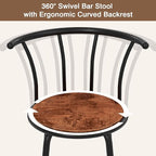 VECELO Bar Stools Set of 2, Swivel Counter Barstools with Backrest, Bar Height Chairs for Dining Room, Kitchen Island, Pub, Easy Assembly, Retro Brown