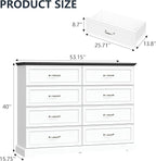 8 Drawer Dresser for Bedroom, 53" Wide Wooden Chest of Drawers, Rustic Farmhouse Dresser with Large Drawers & Metal Handles, Modern Storage Organizer for Closet, Living Room, Hallway, White