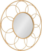 Kate and Laurel Cori Boho Round Mirror; 34 Inch Diameter; Natural; Light Decorative Metal Mirror with Rattan Accenting for Coastal Home Wall Decor