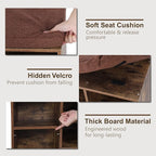 MFSTUDIO Shoe Storage Bench, Shoe Rack Bench with Barn Door Cabinet, 9 Open Compartments, Seating Cushion, Freestanding Shoe Rack Organizer for Entryway Hallway Bedroom, Rustic Brown, Large Size