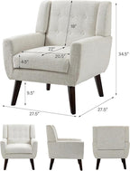 Accent Chair, Mid-Century Modern Fabric Chairs with Arms for Living Room, Comfy Upholstered Club Single Sofa Armchair for Bedroom Waiting Room with Solid Wood Frame (Fabric Beige, Set of 1)
