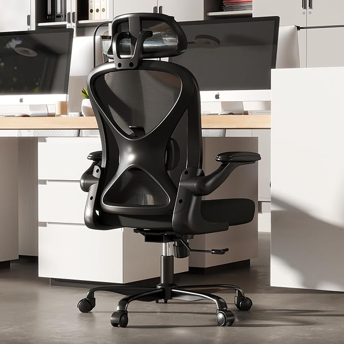 ZZH Ergonomic Office Chair Set of 4 with Adjustable Lumbar Support and Headrest, Mesh Home Office Desk Chair with Wheels and Flip-up Arms, Black