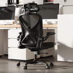 ZZH Ergonomic Office Chair Set of 4 with Adjustable Lumbar Support and Headrest, Mesh Home Office Desk Chair with Wheels and Flip-up Arms, Black
