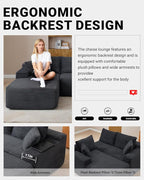95 Inch Cloud Sectional Couch,Modular Sectional Sofa with Deep Seat,Modern Corduroy Boneless Couches with L-Shape Chaise for Living Room Bedroom,No Assembly Required (Black, Left Facing Chaise)