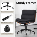 Armless Modern Walnut Office Desk Chair with Wheels, Adjustable Wide Swivel Task Chair, Ergonomic Cross Legged Fabric Chair for Conference Room, Home Office (Black)