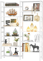 Homykic Double Wide Bamboo Bookshelf White, 6-Tier Large Open Bookcase with 12 Display Shelves, 6ft Tall Freestanding Book Shelf for Home Office, Bedroom, Living Room, Plants