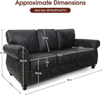 Mid-Century Vintage Sofa Couches with Rivet Design,3-Seater Sofa,Removable Sofa Cover Upholstered Cushions and Solid Wood Frame (Grey, 3-Seater)