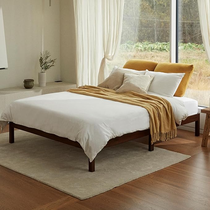 LIFEMENT Classic Wood Platform Bed Frame, Essential, Noise Free, Under Bed Storage, No Box Spring Needed, Easy Assembly (Walnut, Twin)