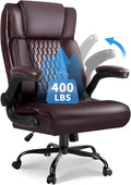 VITESSE Executive Office Chair,Heavy Duty Office Chair with Flip up Armrest,Ergonomic High Back Computer Gaming Chairs Home 400lbs, Big and Tall with Lumbar Support（Brown）