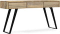 SIMPLIHOME Lowry Console Table - 60 Inch Wide Solid Mango Wood and Metal Sofa Table in Natural, Modern Industrial Storage Table for Entryway or Living Room with 3 Drawers and Angled Metal Legs